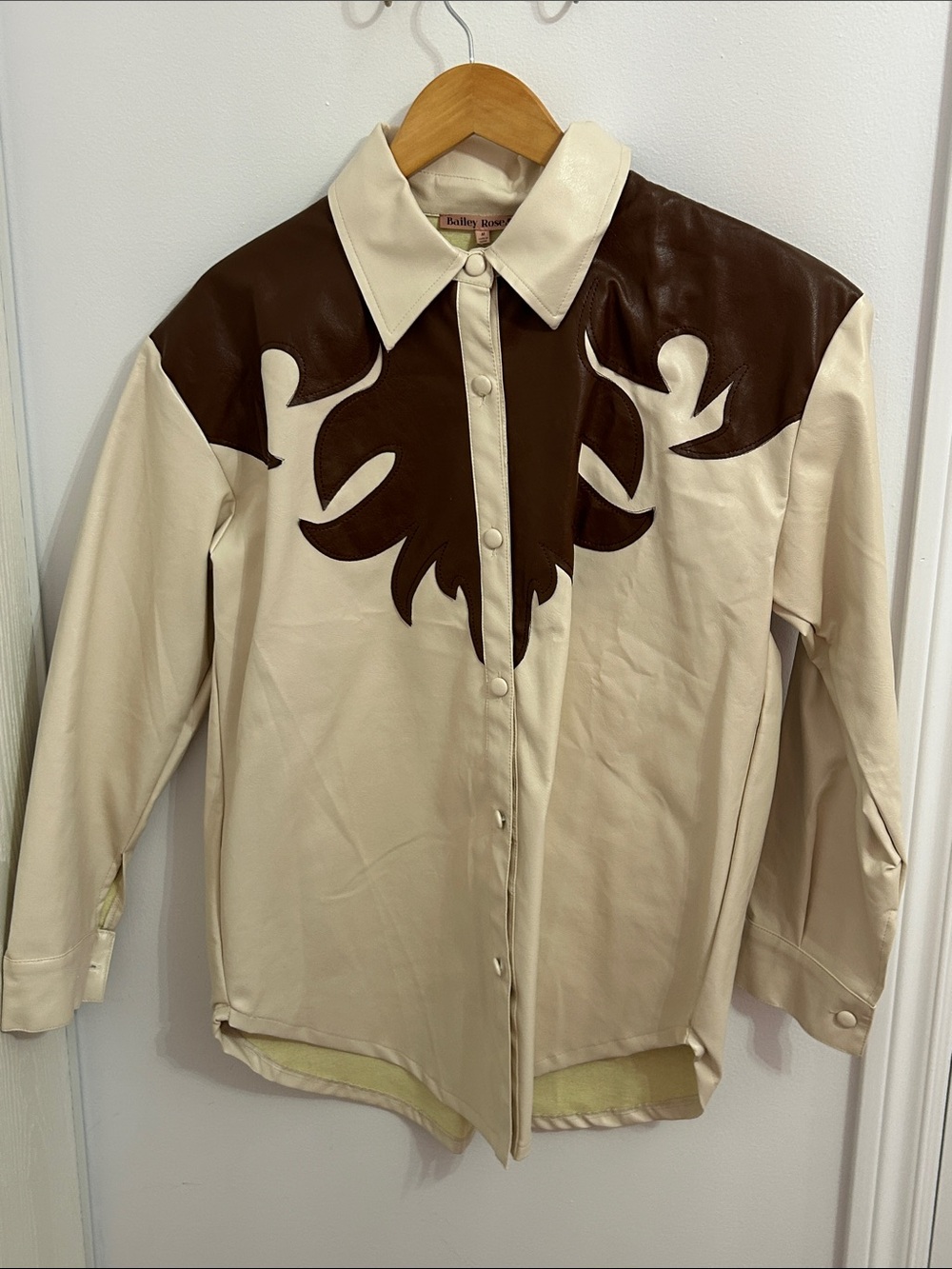 Unisex Kids Cream Button-Front Shirt with Brown Western Yoke